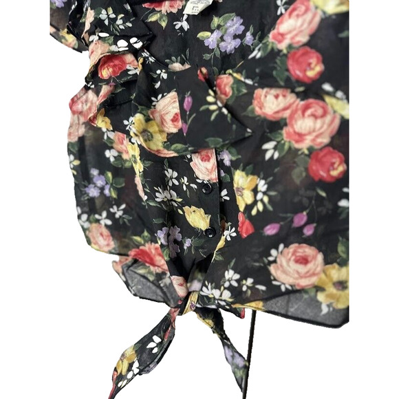 Vintage Fredrick’s of Hollywood Floral Crop Tie Top Sheer Black Size Small USA - Picture 2 of 8